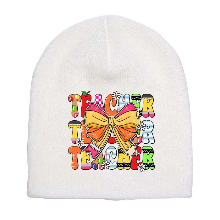 Coquette Bow Pencil Teacher Life Short Acrylic Beanie