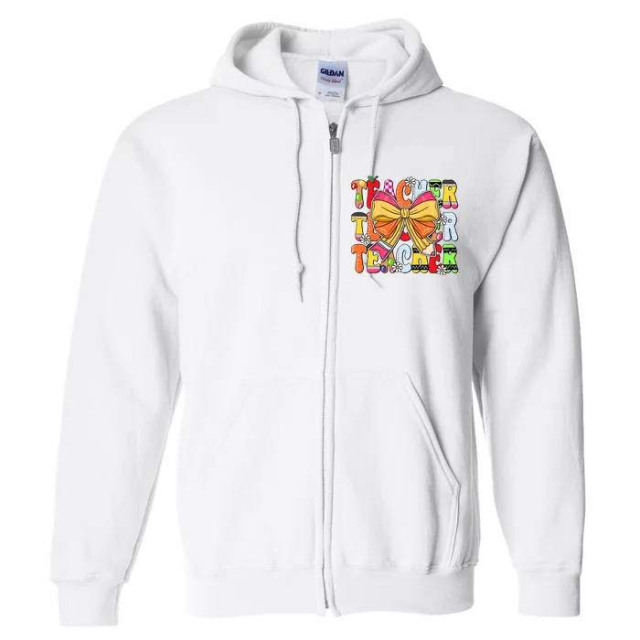 Coquette Bow Pencil Teacher Life Full Zip Hoodie