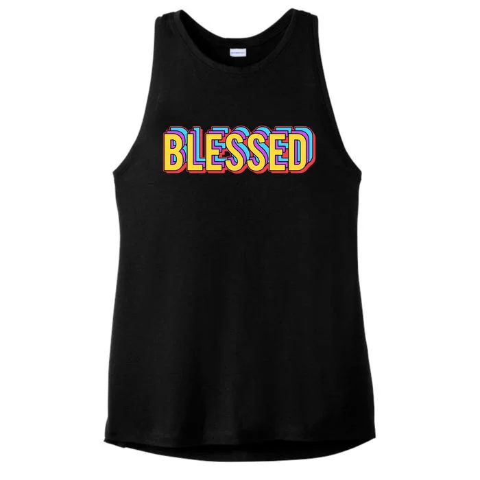 Colorful Blessed Quote Gift Ladies Tri-Blend Wicking Tank