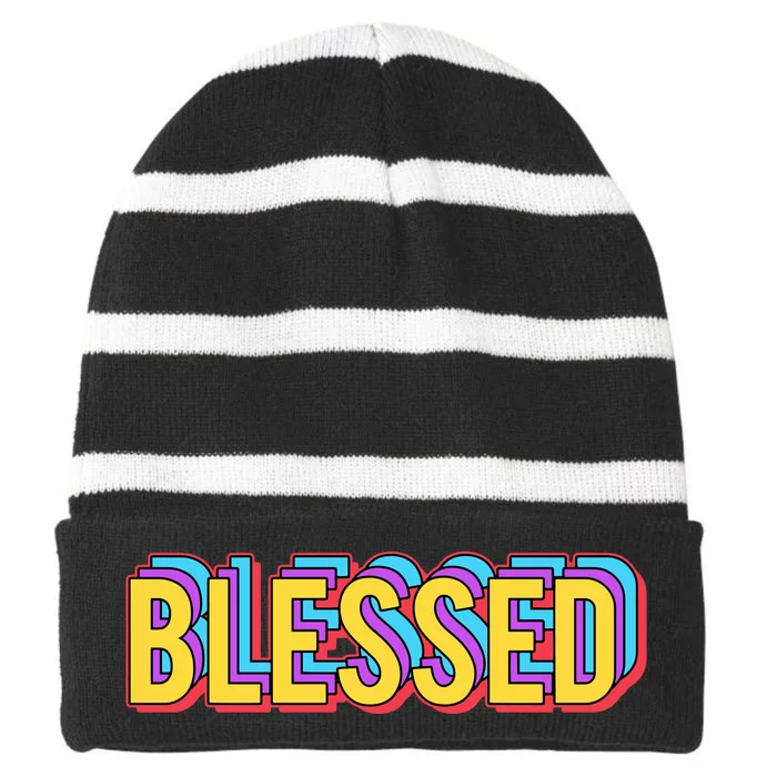 Colorful Blessed Quote Gift Striped Beanie with Solid Band