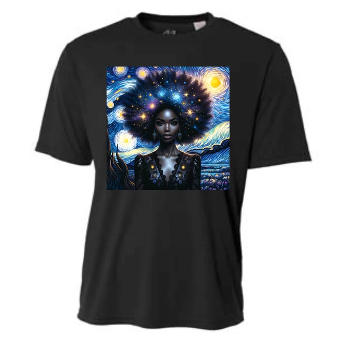 Colorfull Black Queen Afro American Starry Night Junenth Great Gift Cooling Performance Crew T-Shirt