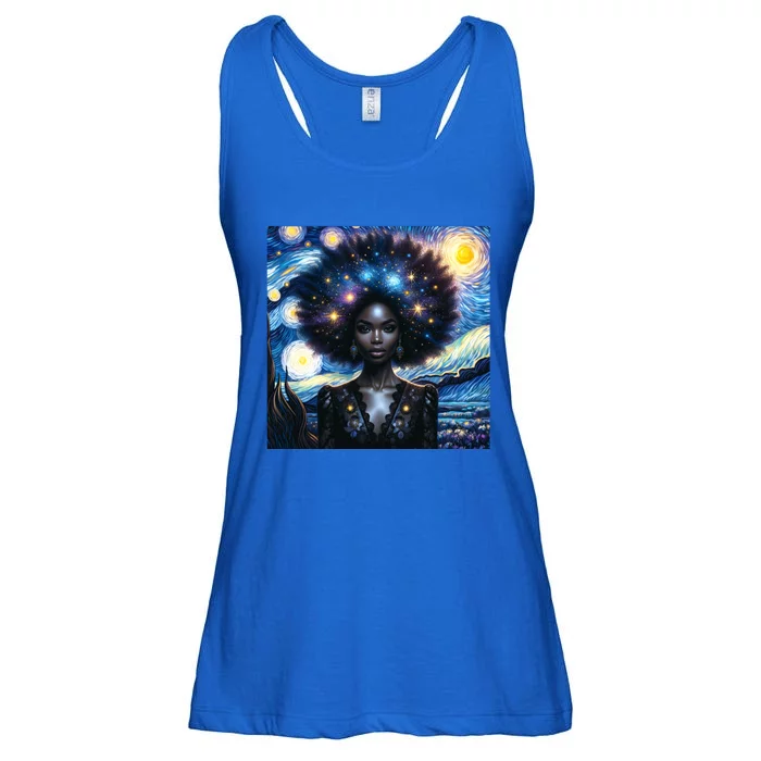 Colorfull Black Queen Afro American Starry Night Junenth Great Gift Ladies Essential Flowy Tank