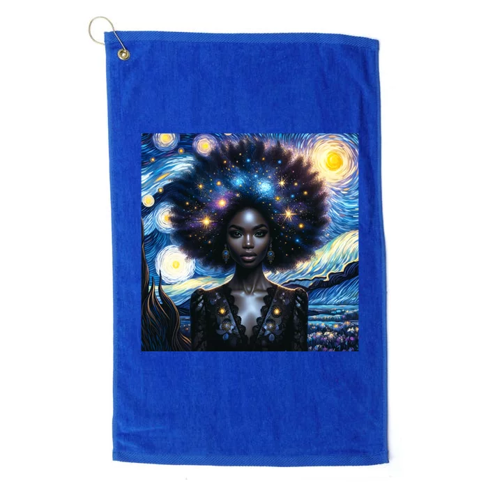 Colorfull Black Queen Afro American Starry Night Junenth Great Gift Platinum Collection Golf Towel