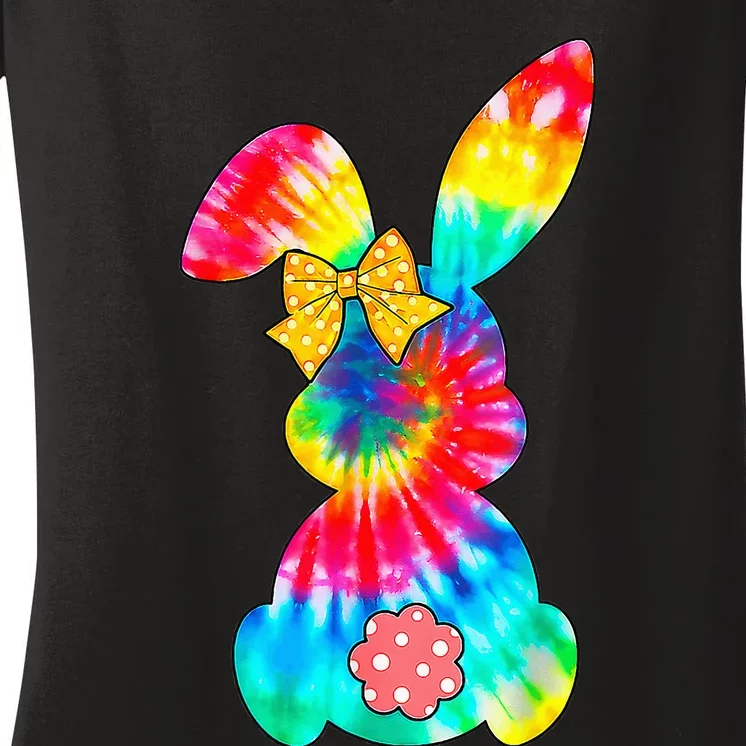 Cute Bunny Rabbit Tie Dye Bow Tie Easter Day Women's V-Neck T-Shirt