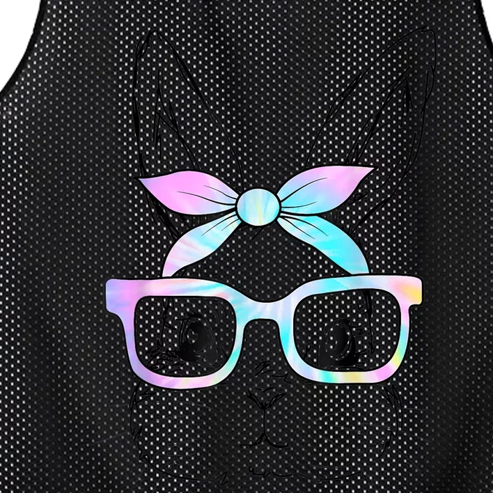 Cute Bunny Rabbit Face Tie Dye Glasses Girl Happy Easter Day Mesh Reversible Basketball Jersey Tank