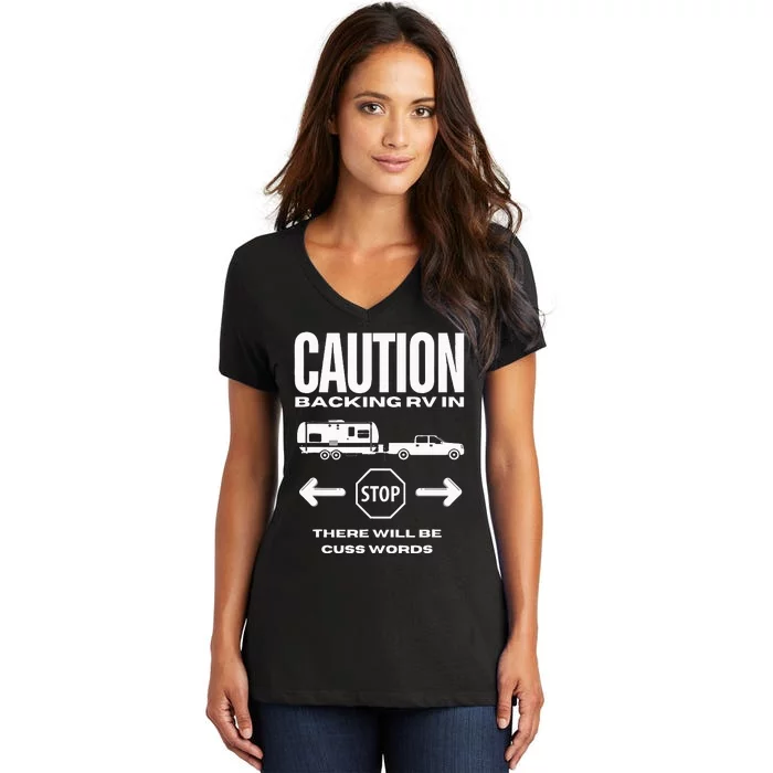 Caution Backing Rv In Funny Camping Outoors Women's V-Neck T-Shirt