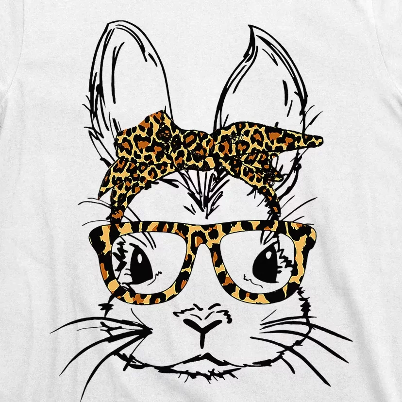 Cute Bunny Rabbit Face Leopard Glasses for Easter Day T-Shirt