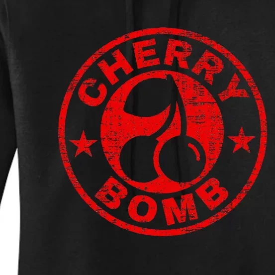 Cherry Bomb Retro Cherries Design Distressed Women's Pullover Hoodie