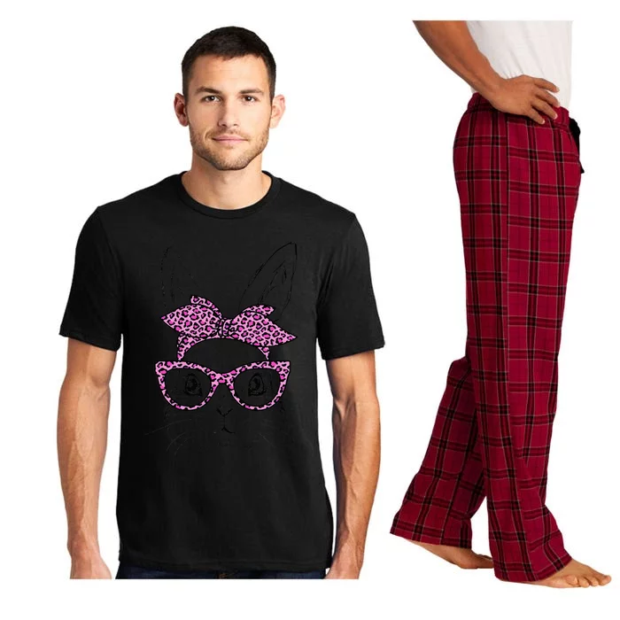 Cute Bunny Rabbit Face Leopard Glasses Happy Easter Day Pajama Set