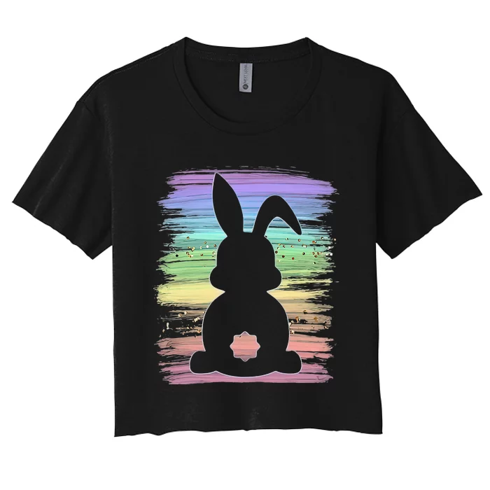 Cute Bunny Rabbit Pastel Happy Easter Day Women's Crop Top Tee