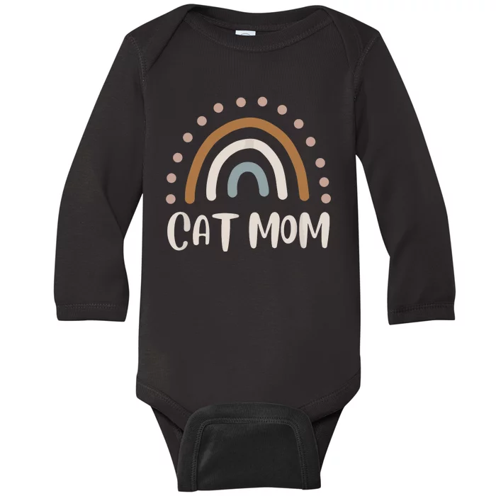 Cute Boho Rainbow Cat Mom Baby Long Sleeve Bodysuit