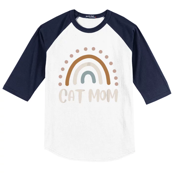 Cute Boho Rainbow Cat Mom Baseball Sleeve Shirt