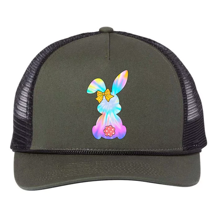 Cute Bunny Rabbit Tie Dye Bow Tie Easter Day Retro Rope Trucker Hat Cap