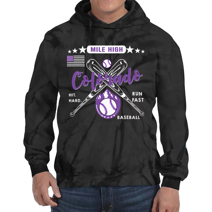 Colorado Baseball Rocky Mountain Skyline Baseball Tie Dye Hoodie