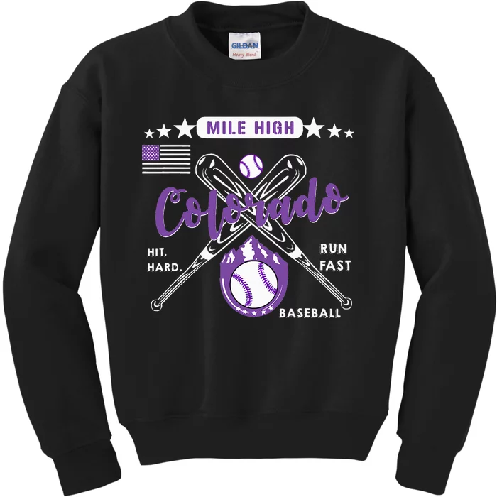 Colorado Baseball Rocky Mountain Skyline Baseball Kids Sweatshirt