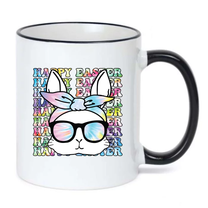 Cute Bunny Rabbit Face Tie Dye Glasses Girl Happy Easter Day Black Color Changing Mug