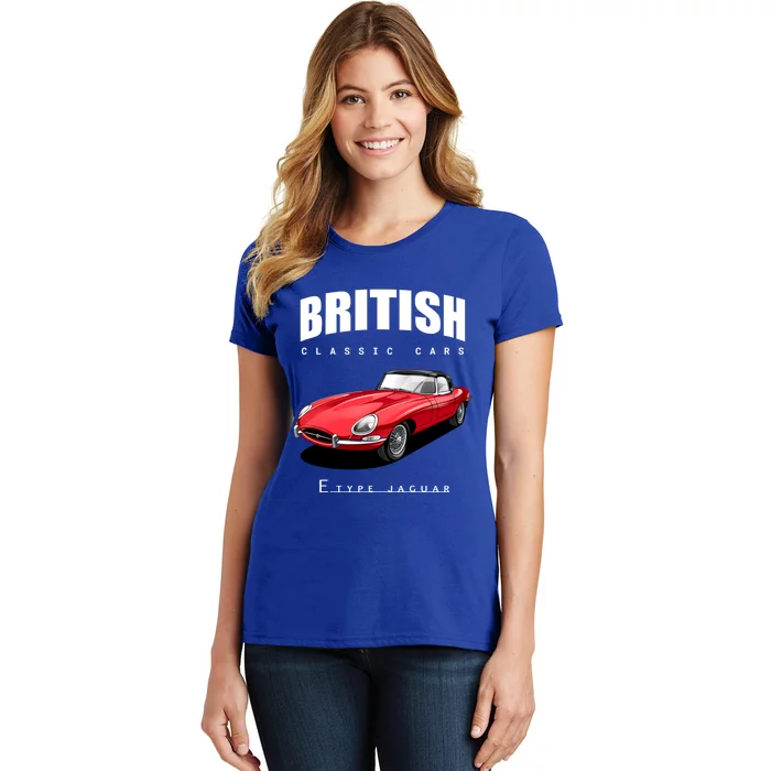 Classic British Red Etype Jaguar Convertible Sports Car Gift Women's T-Shirt