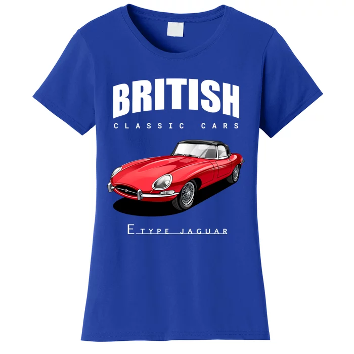 Classic British Red Etype Jaguar Convertible Sports Car Gift Women's T-Shirt