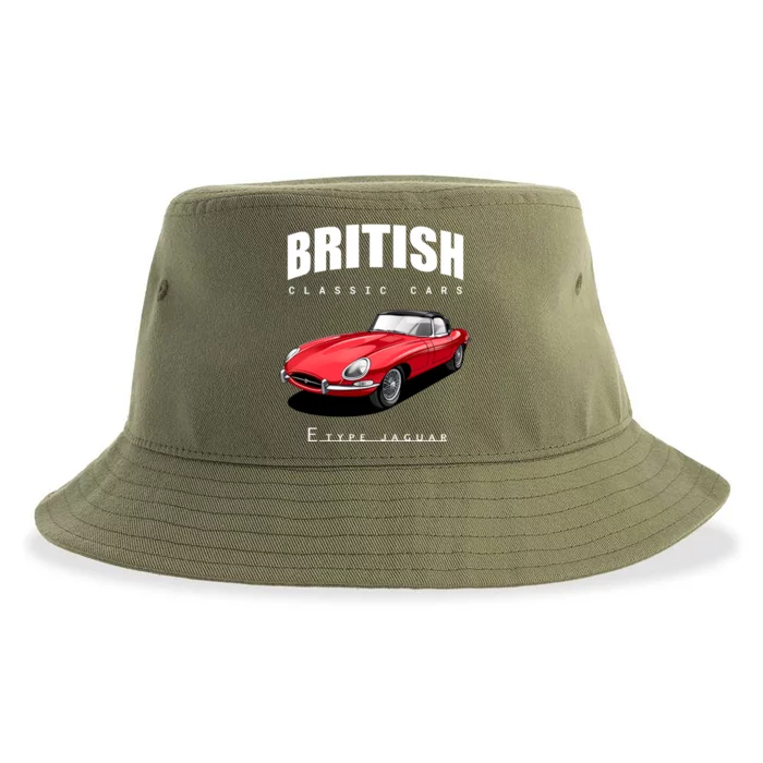 Classic British Red Etype Jaguar Convertible Sports Car Gift Sustainable Bucket Hat