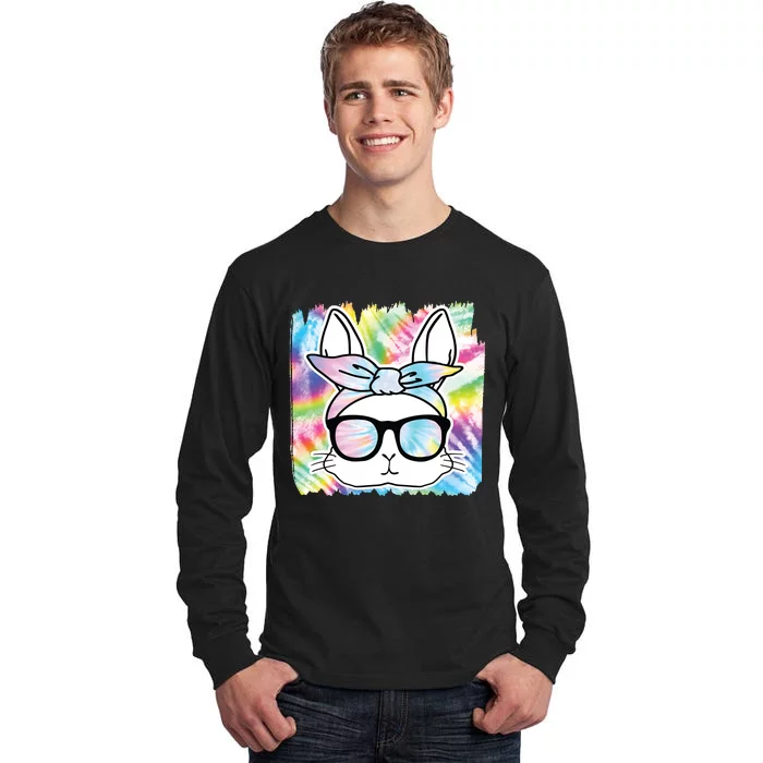 Cute Bunny Rabbit Face Tie Dye Glasses Girl Happy Easter Day Tall Long Sleeve T-Shirt