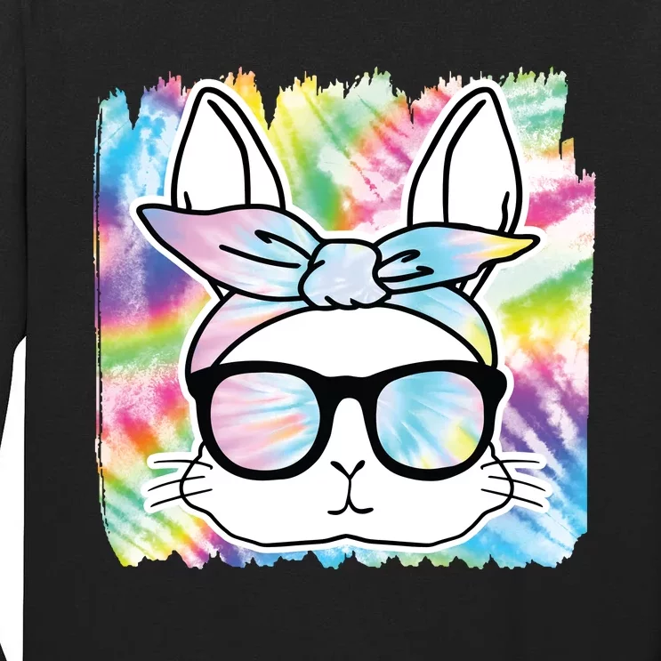 Cute Bunny Rabbit Face Tie Dye Glasses Girl Happy Easter Day Tall Long Sleeve T-Shirt