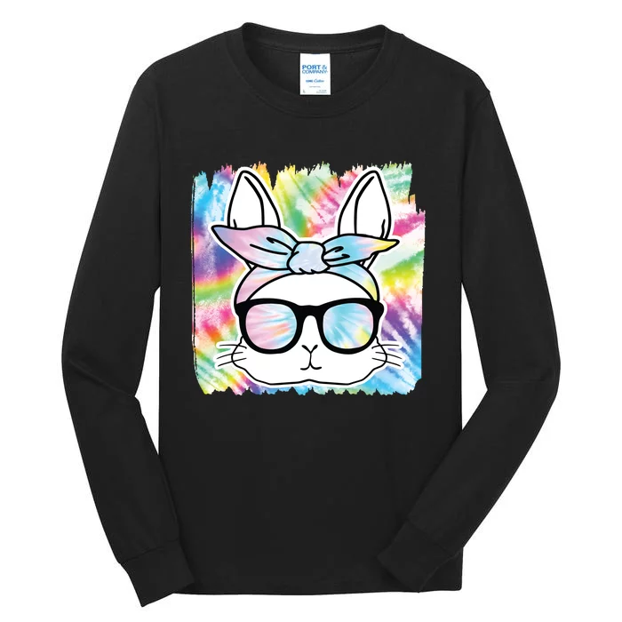 Cute Bunny Rabbit Face Tie Dye Glasses Girl Happy Easter Day Tall Long Sleeve T-Shirt