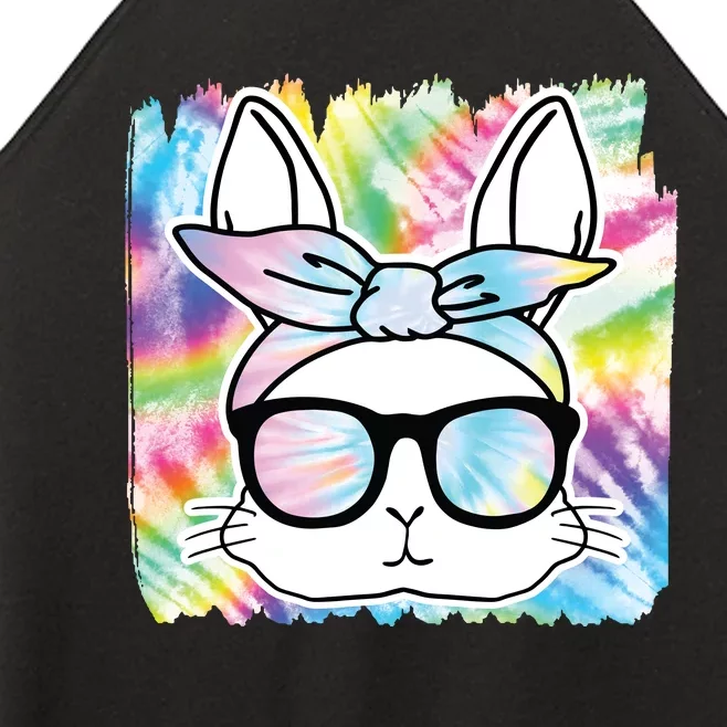 Cute Bunny Rabbit Face Tie Dye Glasses Girl Happy Easter Day Women’s Perfect Tri Rocker Tank