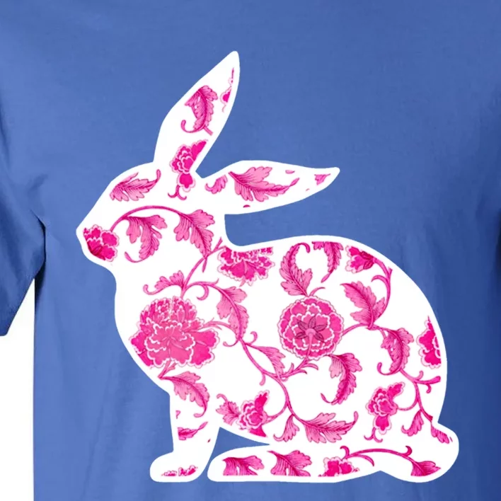 Chinoiserie Bunny Rabbit Vintage Pink And White Floral Print Cute Gift Tall T-Shirt