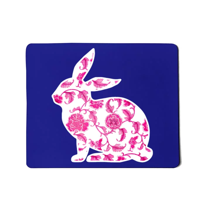 Chinoiserie Bunny Rabbit Vintage Pink And White Floral Print Cute Gift Mousepad