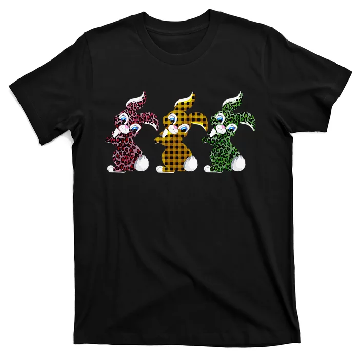 Cute Bunny Rabbit Leopard Buffalo Plaid Easter Hunting Egg T-Shirt