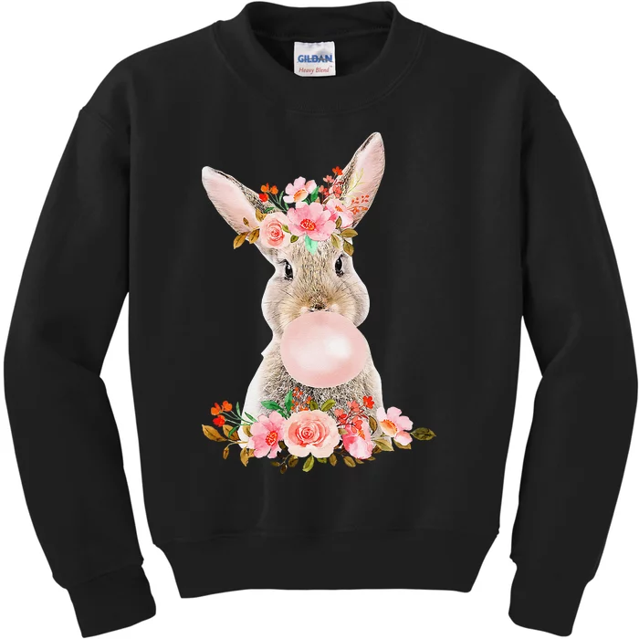 Cute Bunny Rabbit With Floral Heart Easter Bubblegum Kids Sweatshirt