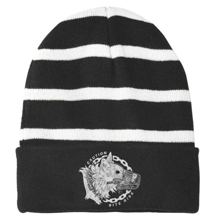 Caution Bite Risk Striped Beanie with Solid Band