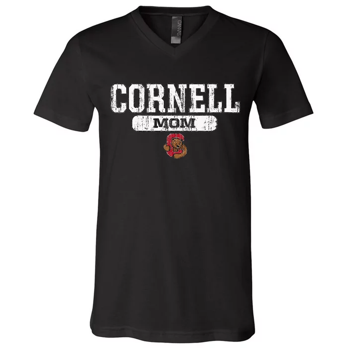 Cornell Big Red Mom Block Pill Icon V-Neck T-Shirt