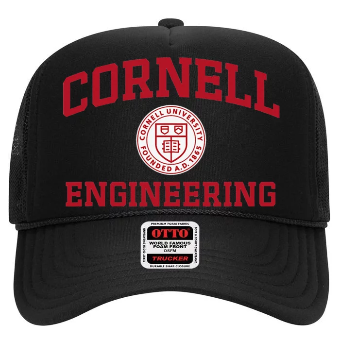 Cornell Big Red Engineering Seal Neutral High Crown Mesh Trucker Hat