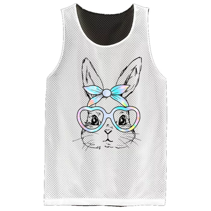 Cute Bunny Rabbit Face Tie Dye Glasses Girl Happy Easter Day Mesh Reversible Basketball Jersey Tank