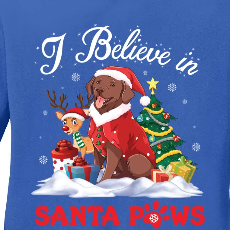 Chesapeake Bay Retriever Dog I Believe In Santa Paws Merry Gift Ladies Long Sleeve Shirt