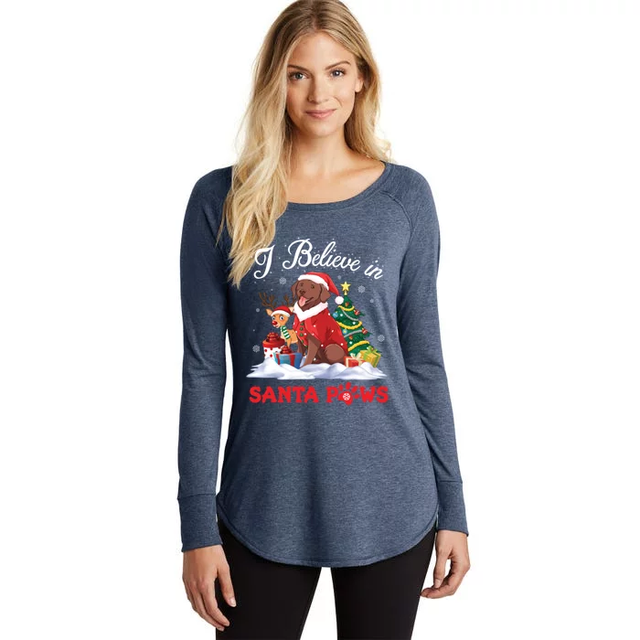 Chesapeake Bay Retriever Dog I Believe In Santa Paws Merry Gift Women's Perfect Tri Tunic Long Sleeve Shirt