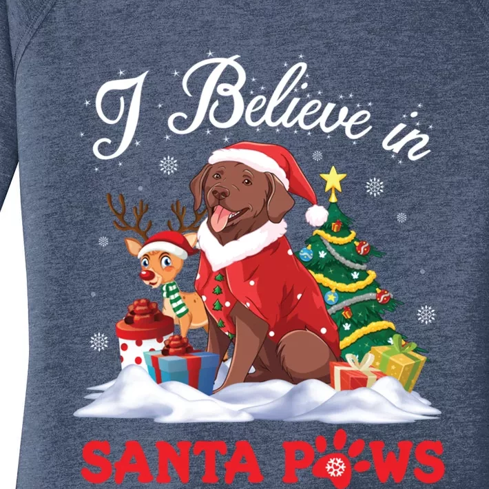 Chesapeake Bay Retriever Dog I Believe In Santa Paws Merry Gift Women's Perfect Tri Tunic Long Sleeve Shirt