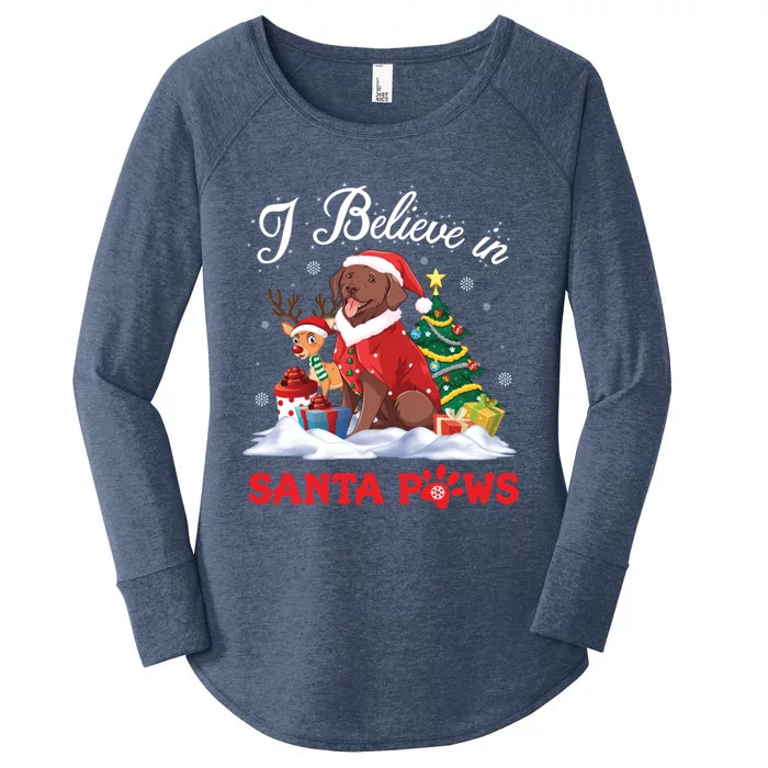 Chesapeake Bay Retriever Dog I Believe In Santa Paws Merry Gift Women's Perfect Tri Tunic Long Sleeve Shirt