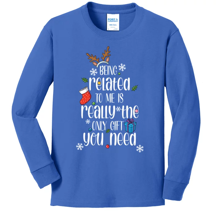 Christmas Being Related To Me Funny Family Pajamas Xmas Gift Kids Long Sleeve Shirt