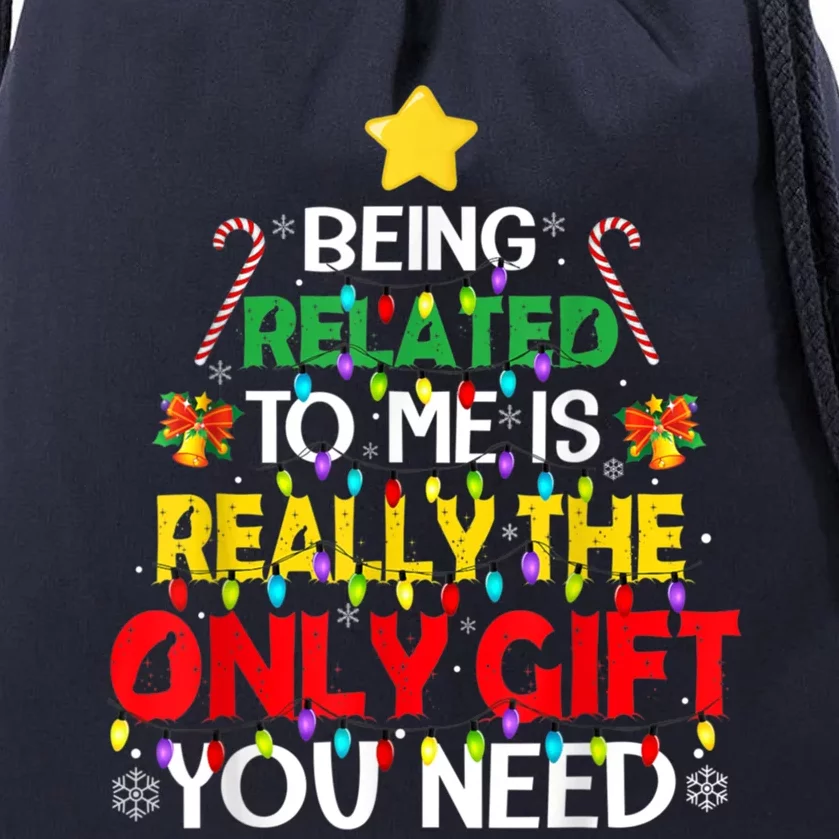 Christmas Being Related To Me Funny Family Pajamas Xmas Gift Drawstring Bag