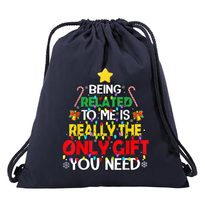 Christmas Being Related To Me Funny Family Pajamas Xmas Gift Drawstring Bag