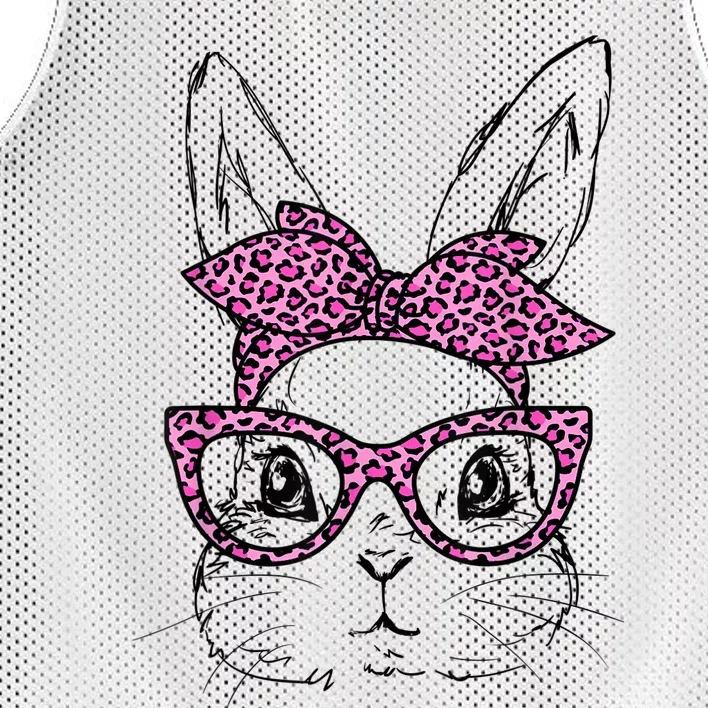 Cute Bunny Rabbit Face Leopard Glasses Girl Happy Easter Day Mesh Reversible Basketball Jersey Tank