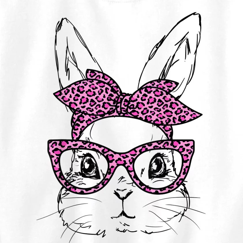 Cute Bunny Rabbit Face Leopard Glasses Girl Happy Easter Day Kids Sweatshirt