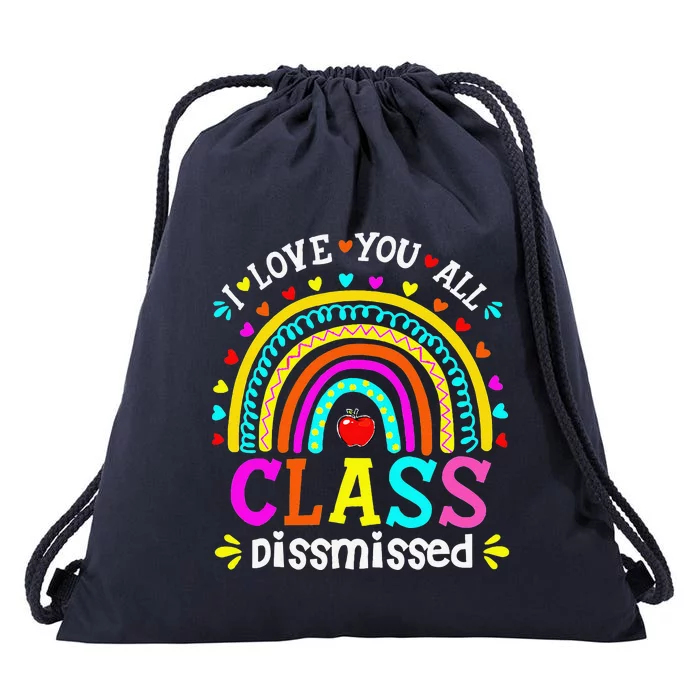 Cute Boho Rainbow Class Dismissed Last Day Of School Teacher Drawstring Bag