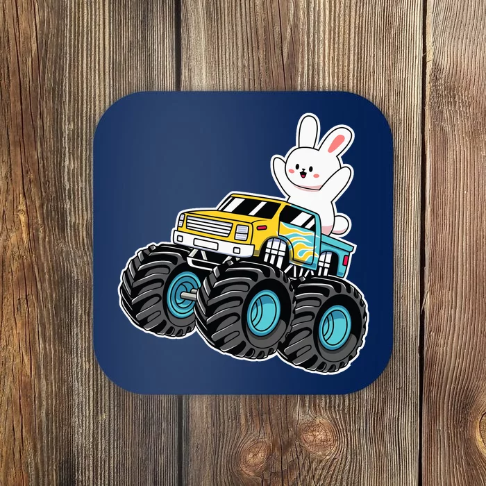 Cute Bunny Riding Monster Truck Easter Day Girl Boy Coaster