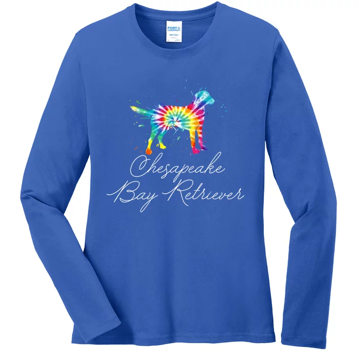 Chesapeake Bay Retriever Tie Dye Rainbow Dog Mom Lover Great Gift Ladies Long Sleeve Shirt