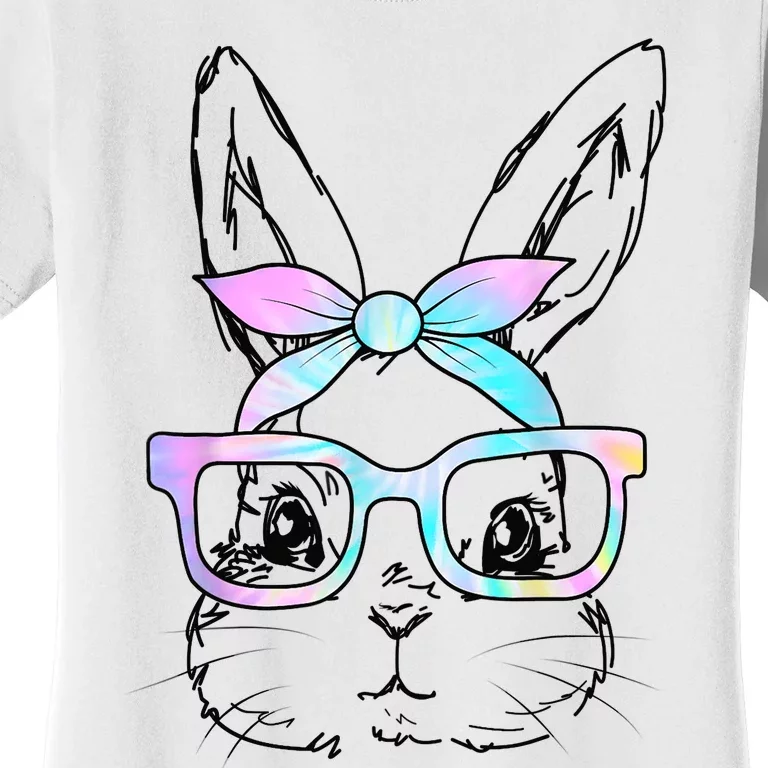 Cute Bunny Rabbit Face Tie Dye Glasses Girl Happy Easter Day Women's T-Shirt