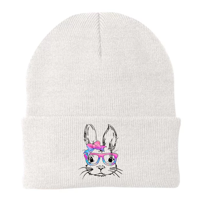 Cute Bunny Rabbit Face Tie Dye Glasses Girl Happy Easter Day Knit Cap Winter Beanie