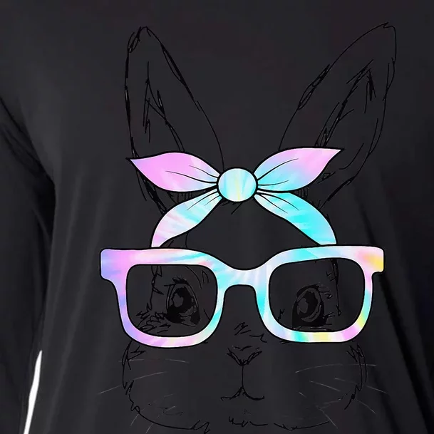 Cute Bunny Rabbit Face Tie Dye Glasses  Happy Easter Day Cooling Performance Long Sleeve Crew